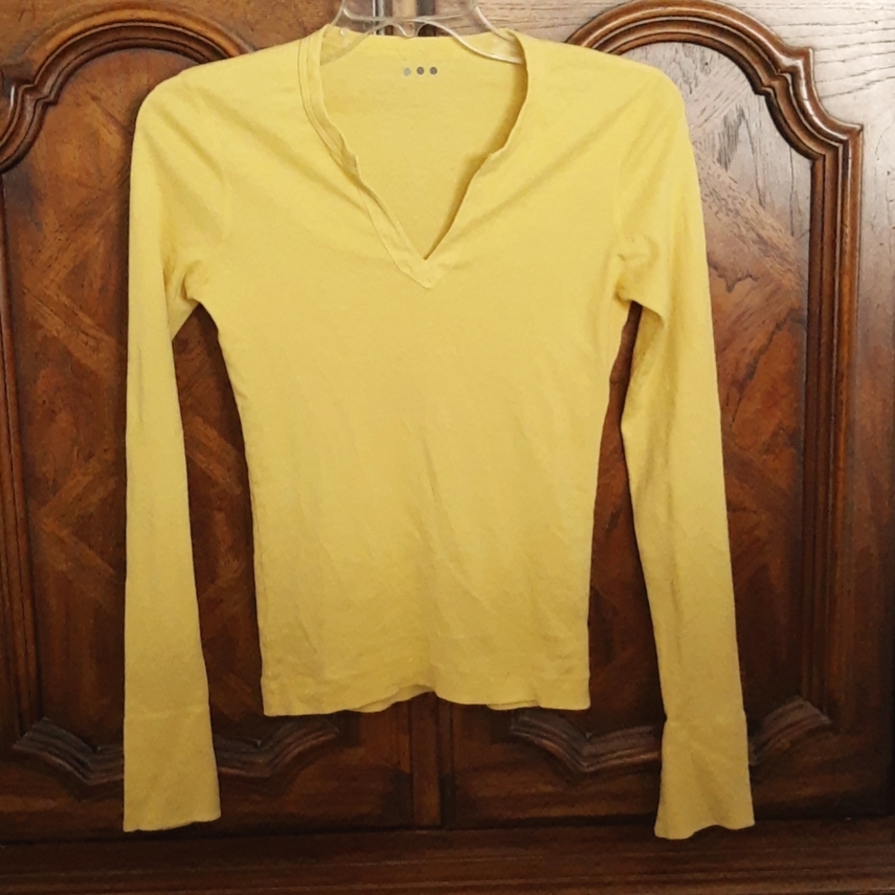 Three Dots Cotton Bright Yellow Long Sleeve Tee Shirt, Size Small